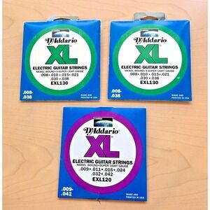 Lot Of 3 D'Addario XL Electric Guitar Strings EXL130 EXL120 Super Light USA